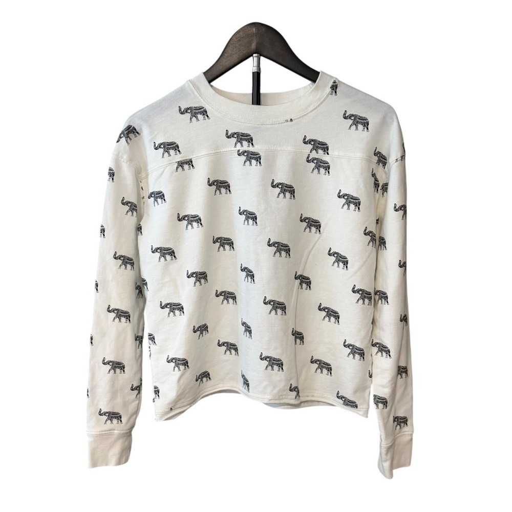 Fifth Sun Womens Elephant Print Sweatshirt Boho Crewneck Cream Black Small